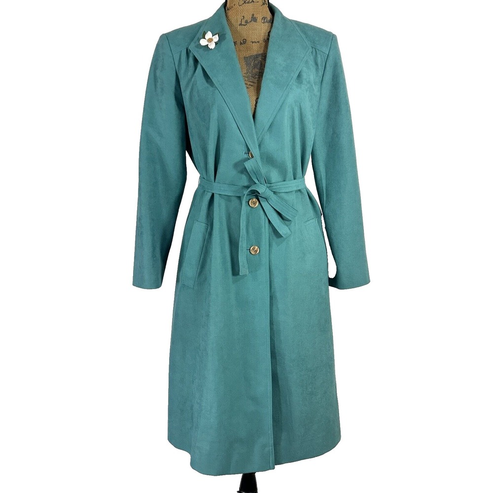 VTG Fashionbilt Jacket Green Suede‎ Dogwood Lapel Pin Belt All Seasons